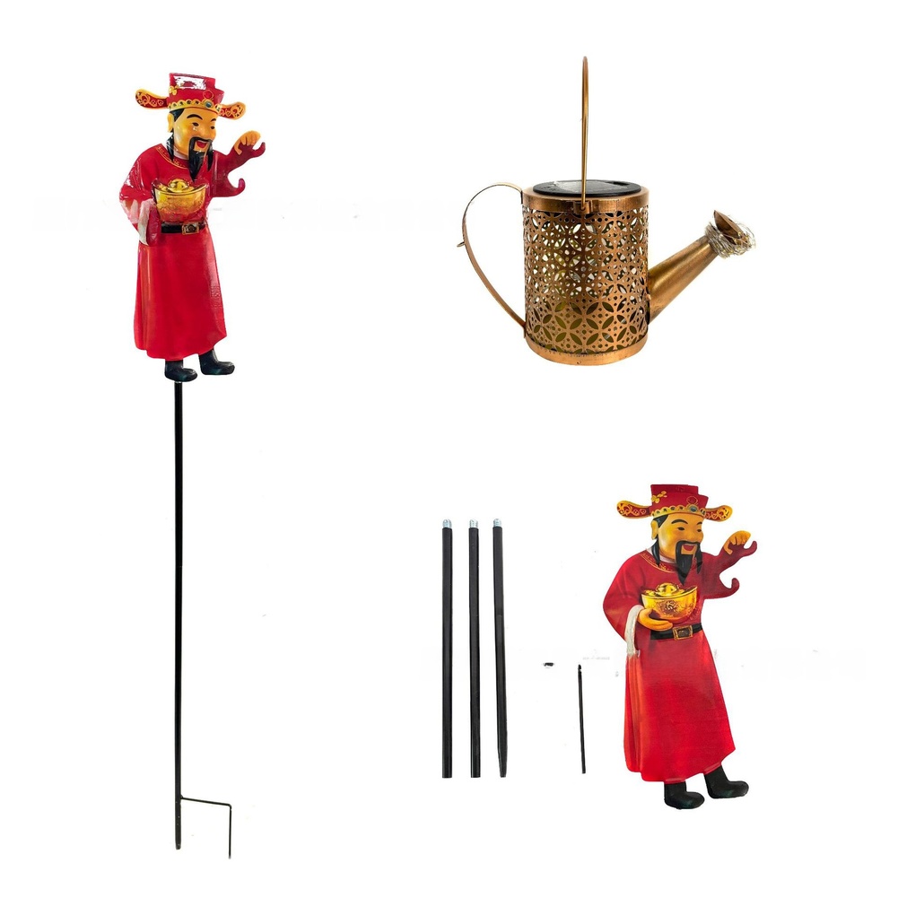 Outdoor Yard Power Stake - Rote, solarbetriebene Gießkannen-Laternenleuchte aus Metall mit