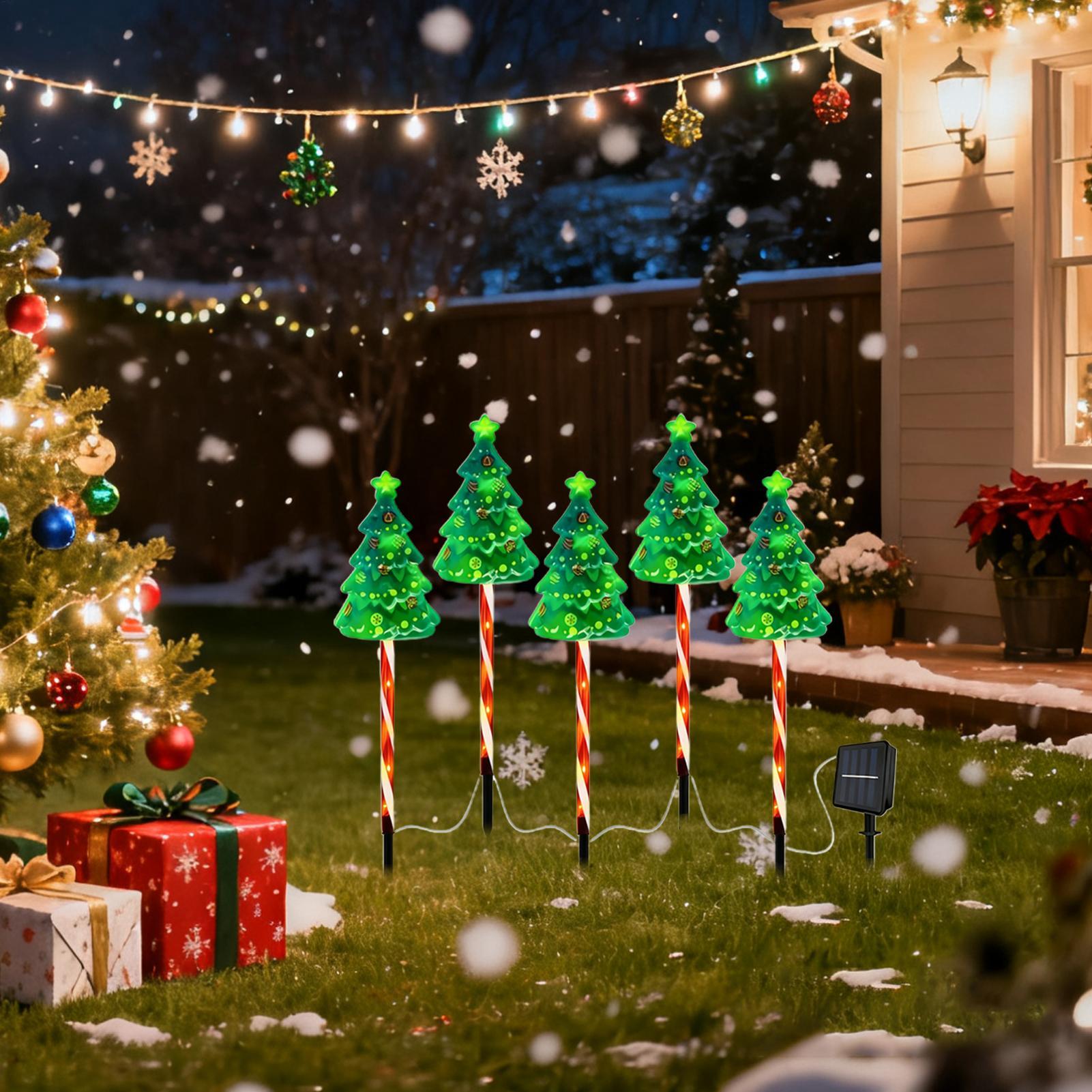 Outdoor Yard Power Stake - Weihnachtsbaum-Einfahrtslicht, solarbetrieben, beleuchteter Urlaubspfahl, Weihnachtsdekoration für
