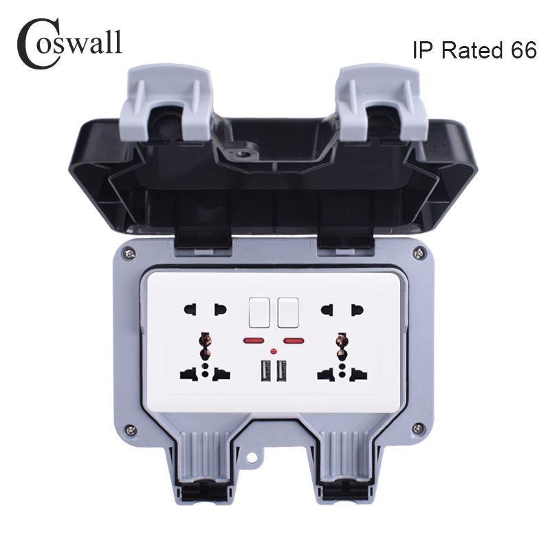 Outdoor Usb Power Adapter - Coswall IP66 Wetterfeste, wasserdichte Outdoor-Box-Wandsteckdose, 13