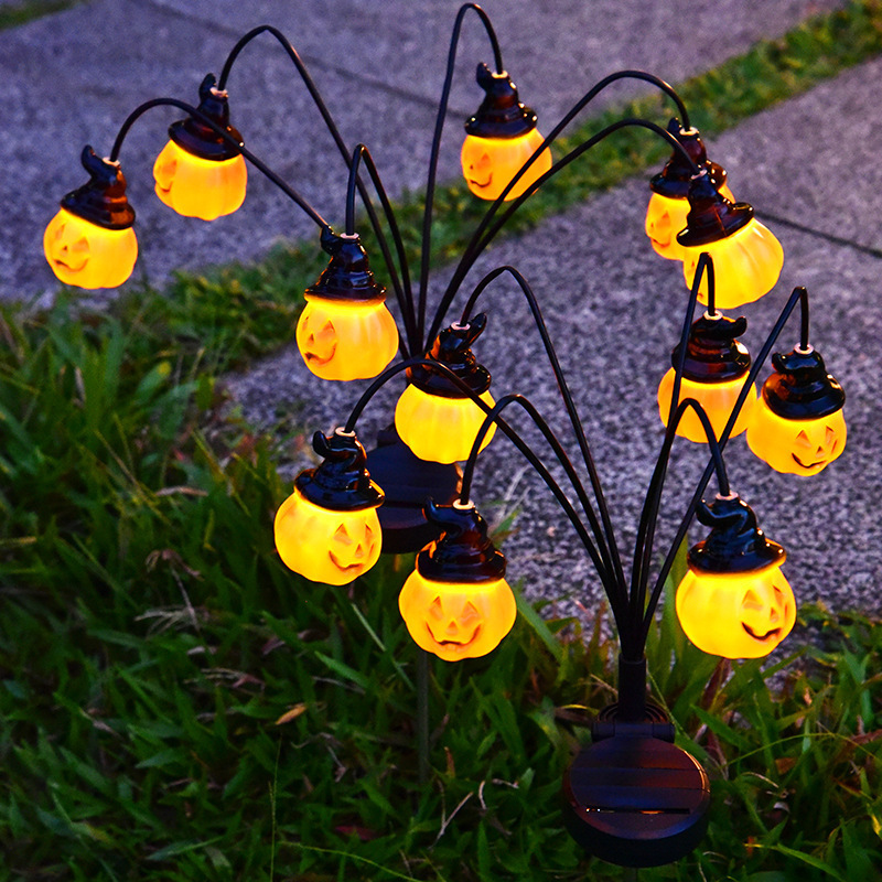 Outdoor Yard Power Stake - Solarbetriebene Halloween-Wegbeleuchtung mit 6 Köpfen: Kürbis,