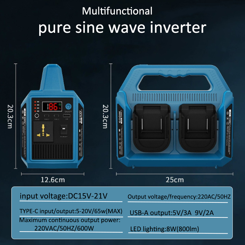 Outdoor Usb Power Adapter - 600W Lithium-Batterie-Wechselrichter USB-Powerbank-Adapter für Makita/Dewalt/Milwaukee/Bosch/Einhell/WORX 18V