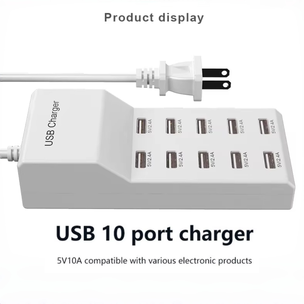 Outdoor Usb Power Adapter - 10-Port-USB-Hub-Schnellladegerät, tragbares Typ-C-Netzteil für Zuhause, Büro,