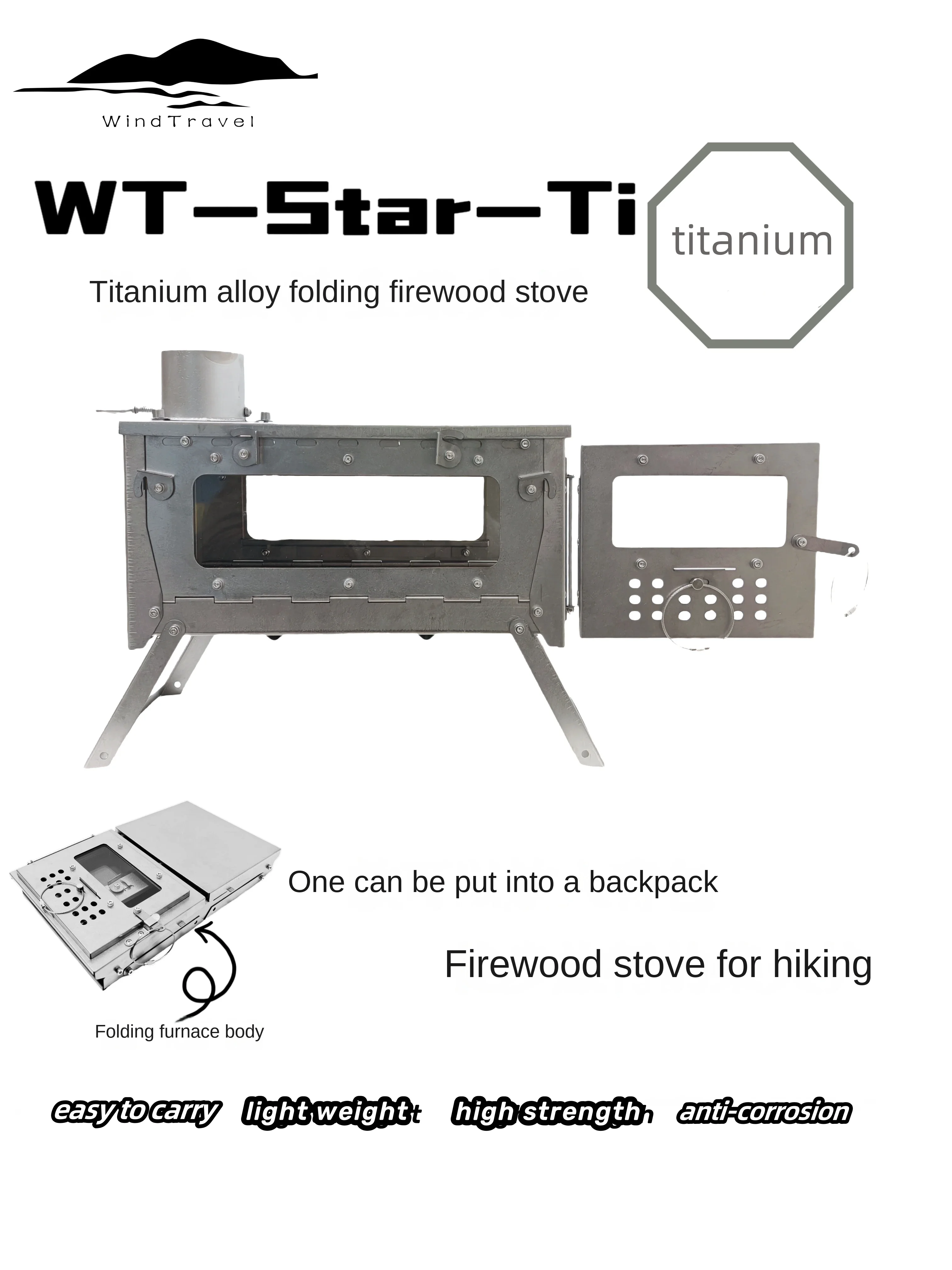 Outdoor Power Heater - WT Star Ti Klappbarer Brennholzofen aus