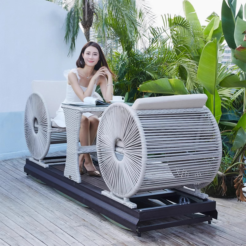 Outdoor Power Recliner - Moderner wasserdichter Doppelrad-Schaukelstuhl aus Polyrattan für