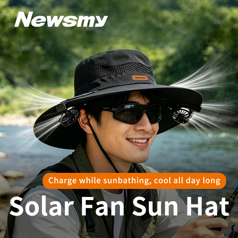 Panel Power Outdoor - NEWSMY Solarbetriebener Ventilator-Sonnenhut UPF50+ UV-Schutz Doppelte