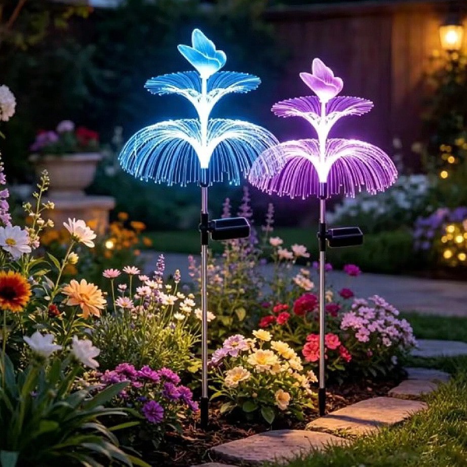 Outdoor Yard Power Stake - 2 Stück solarbetriebene Quallen-Gartenleuchten, wasserdichte Wegeleuchten